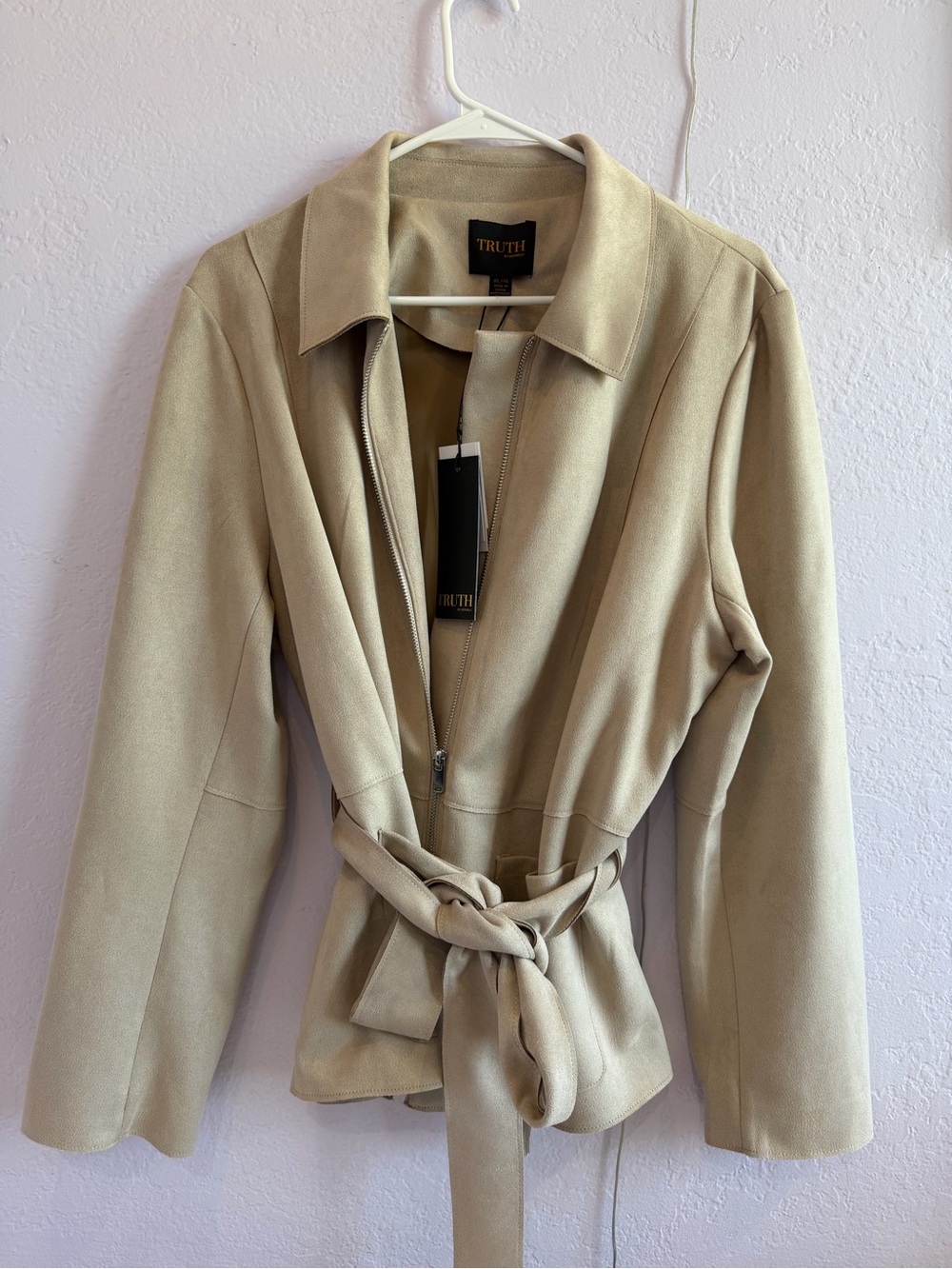 TRUTH by Republic Neutral Beige Suede Belted Trench Jacket